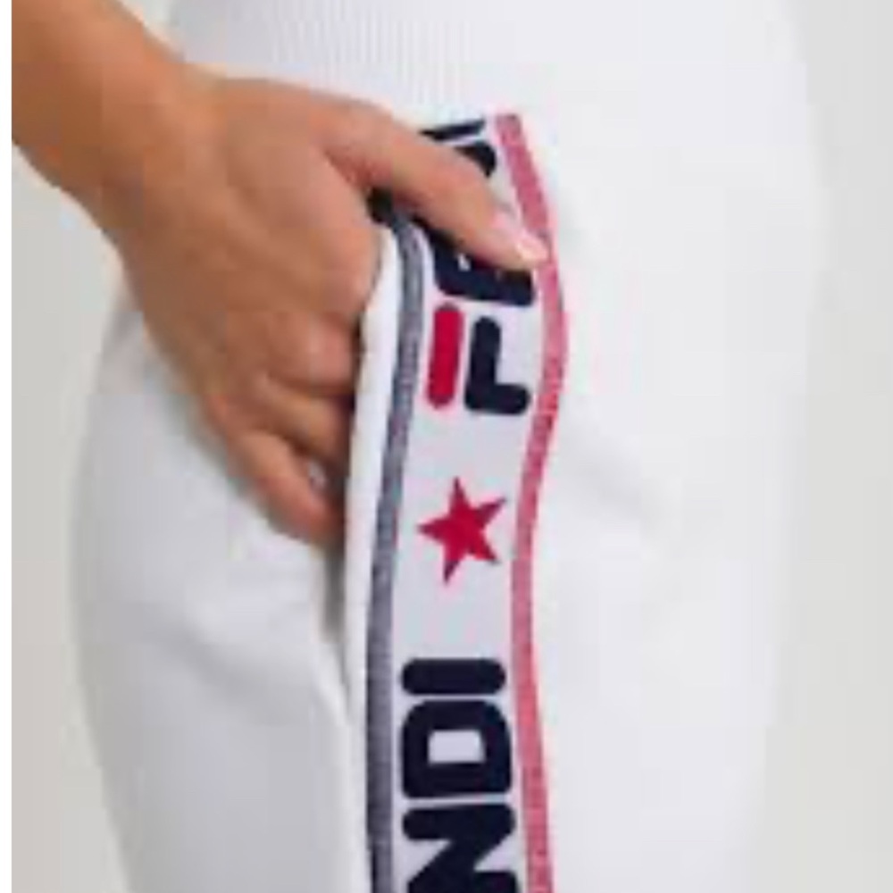 AUTHENTIC Fendi X FILA COLLAB White Pants with Red and Blue Logo Trim size 40